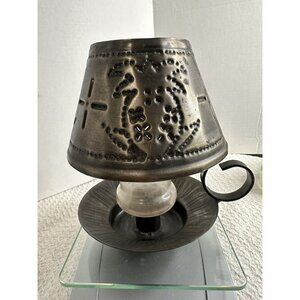 Punched Pierced Tin Votive Candle Holder with Handle Shade Glass Globe